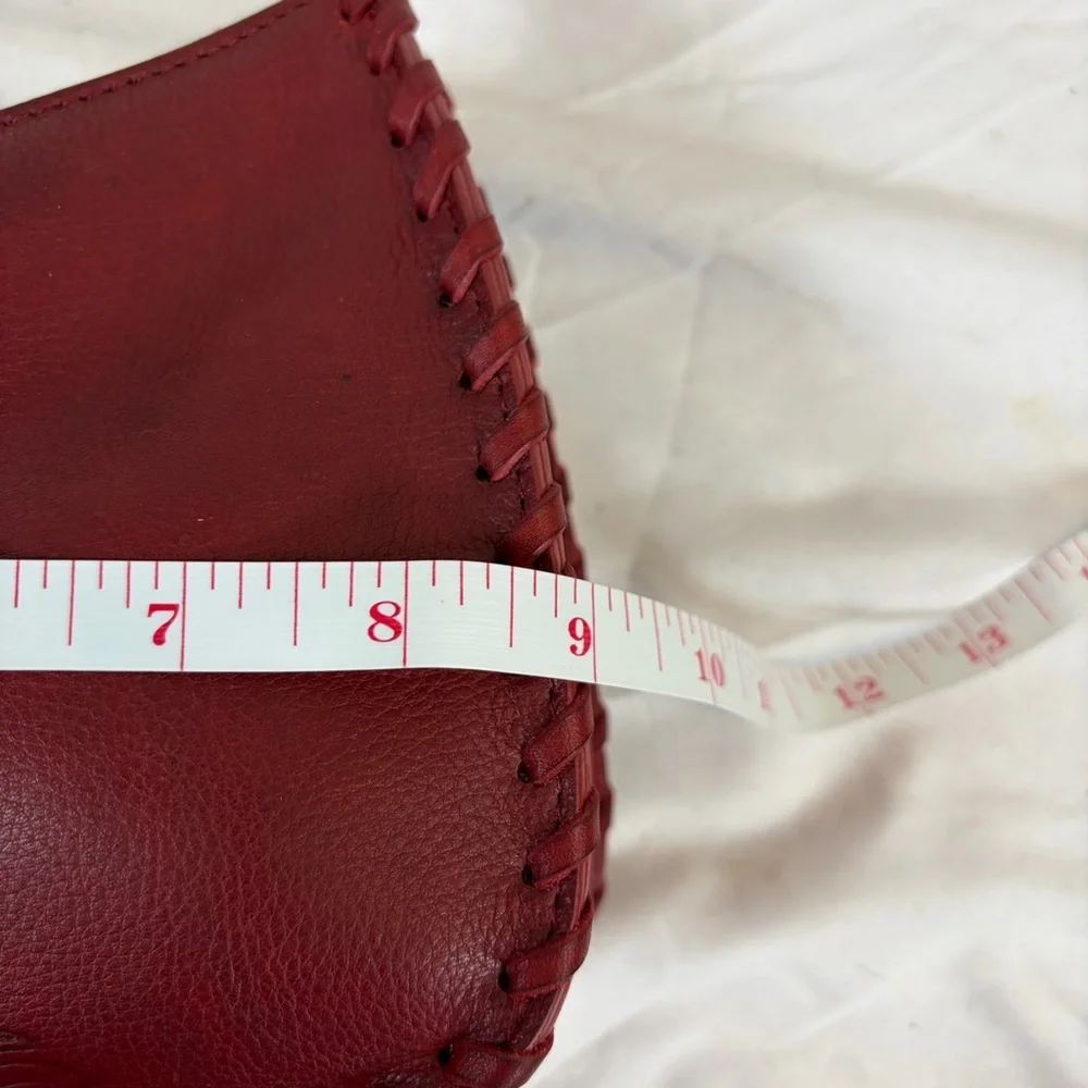Y2K Genuine Leather Oxblood Shoulder Bag Embossed Floral - Picture 8 of 10
